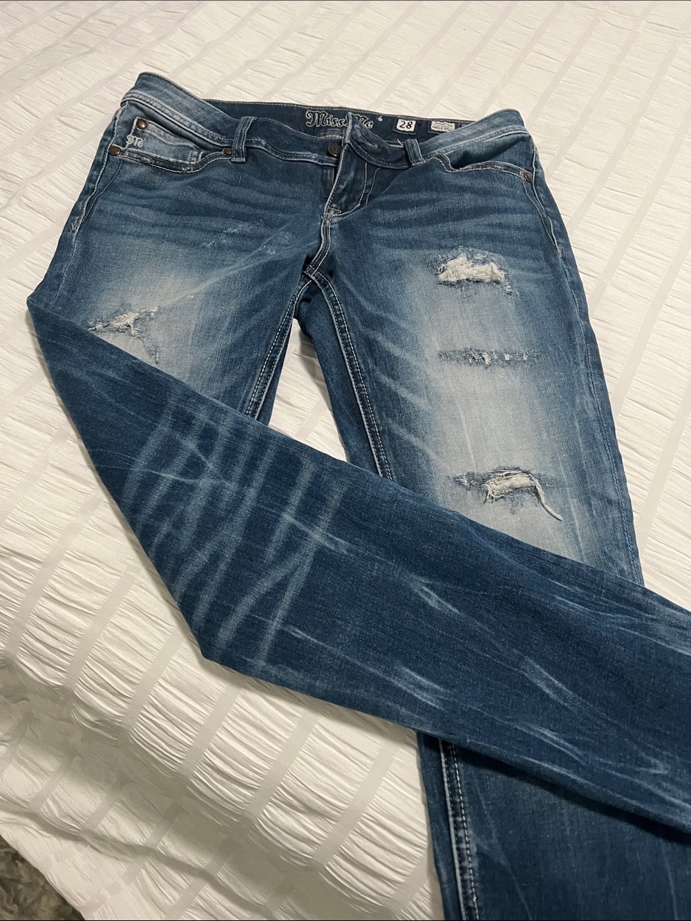 Miss Me Distressed (Vintage)Dark Blue Ankle Skinny Jeans